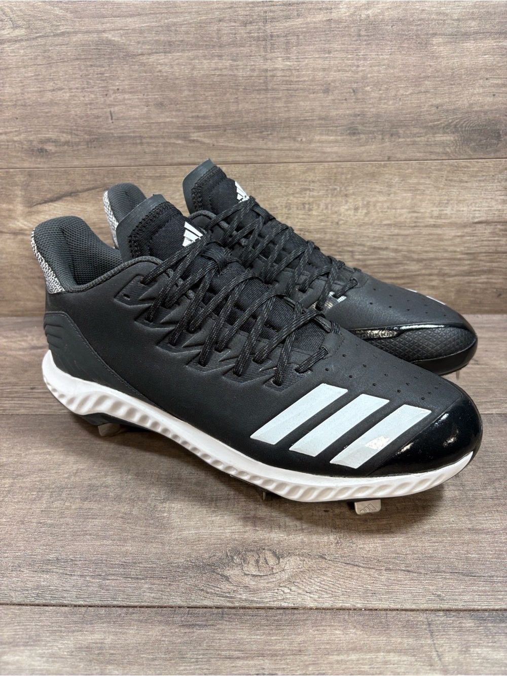Adidas Icon Bounce Baseball Matel Cleats Black White Mens Size 11.5